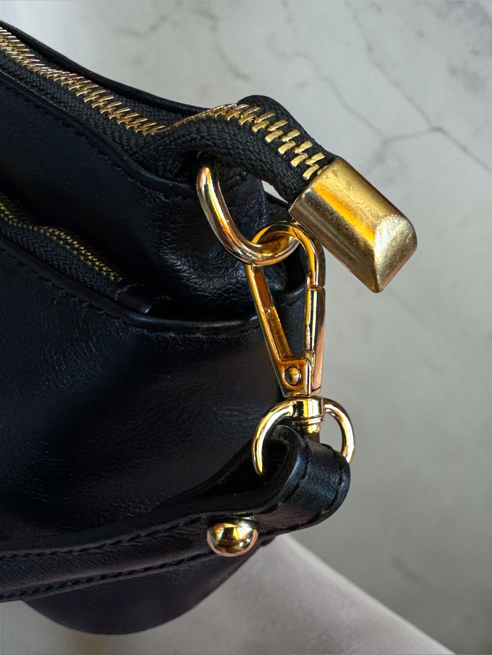 Divina Firenze Lilla Triple-Zip Black Italian Pebbled Leather Shoulder Bag. - Picture 4 of 14